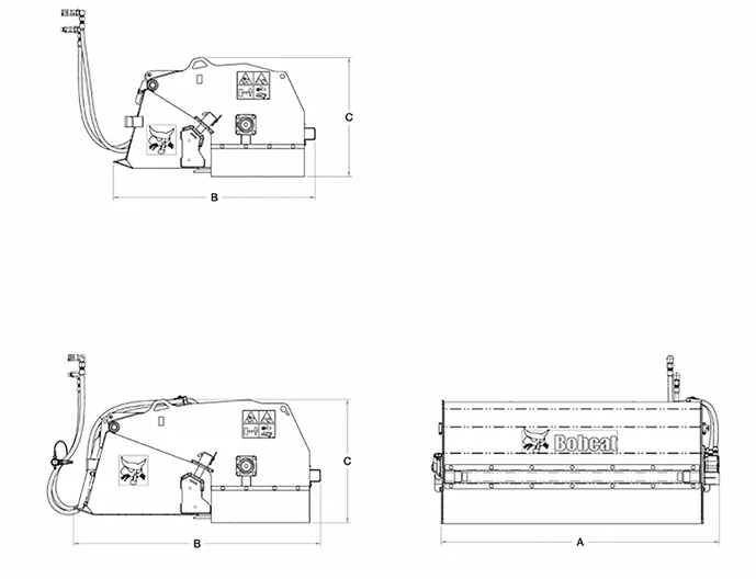 Plano de dimensiones de la Barredora Bobcat 60" con sus medidas