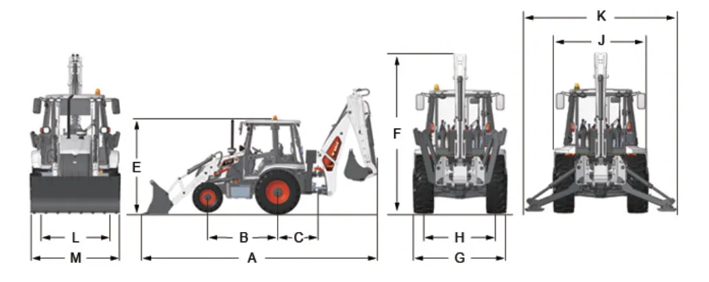 Plano de dimensiones de la Retrocargadora Bobcat B760 con sus medidas